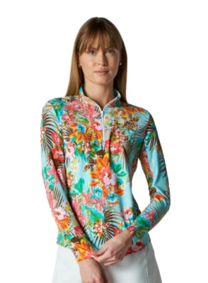 NWT G LIFESTYLE Womens Tennis Golf Quarter Zip Long Sleeve Top S M L  Aqua A1 - Image 1 of 4