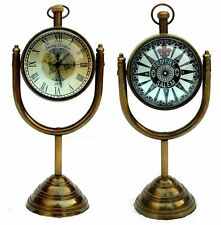 Nautical Maritime Antique Table Clock With Brass Stand Hanging Desk Decor Watch