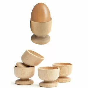 New Set Of 4 Egg Cups Set BeechWood Wooden Breakfast Boiled Eggs Kitchen Home UK - Picture 1 of 18