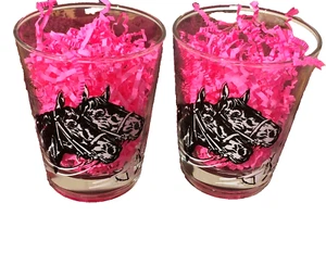 VTG Mid Century MCM Equestrian Highball Drinking Glasses Horse Race Western Pair - Bild 1 von 10