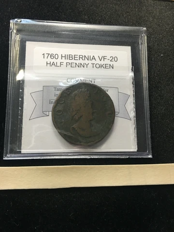 1760  UK, Voce Populi Colonial Copper Halfpenny , Coin Mart Graded**VF-20** Cover