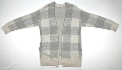 $488 Espléndido Cárdigan Grueso Cuerpo 100% Cachemira Suave Cuadros Gris Crema Pequeño Foto 1 de 4