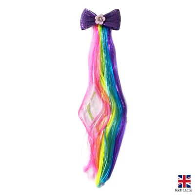 38cm Rainbow Hair Ponytail Extension Hair Clips Colourful Kids Party Wear UK