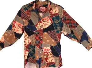 Camicia donna Cambridge County Store patchwork con bottoni taglia S vintage - Foto 1 di 11