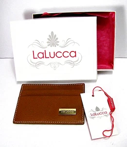 Cartera de tarjeta de crédito/identificación de cuero tostado LaLucca NUEVA con etiqueta + caja de regalo - Imagen 1 de 2