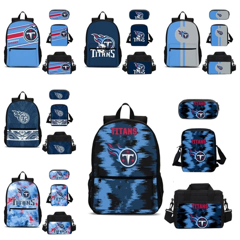 Tennessee Titans Kids 4PCS Backpack Set Lunch Box Crossbody Bag Pencil Case Gift Cover