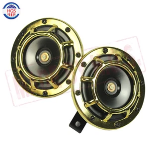 Gold Pair Dual Blast Tone Grille 139DB Mount Super Loud Car Speakers Horns New - Picture 1 of 12