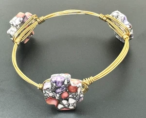 Handmade Brangle Purple Red  Religious Jewelry Cross Wire Fashion Gold Color - Picture 1 of 1