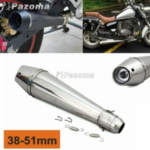 Universal 38-51mm Stainless Steel Exhaust Muffler Pipe Chrome Motorcycle ATV - Picture 1 of 12