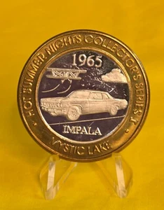 1997 MYSTIC LAKE CASINO~HOT SUMMER NIGHTS~ 1965 IMPALA ~ 999 Silver Gaming Token - Picture 1 of 2