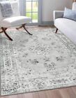  Washable Living Room Area Rug 8x10, Soft Floral Large Non-Slip 8' x 10' Grey