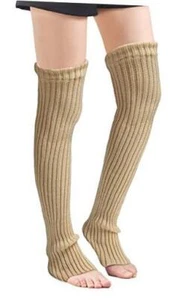 Women's Winter Over Knee High Footless Socks Knit Leg Warmers One Size Beige - Picture 1 of 6
