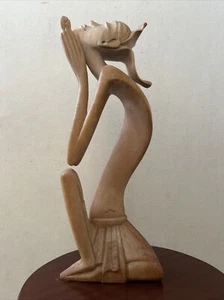 Vintage Wood Scandinavian Style Abstract Tribal Art Sculpture Handcrafted 12” - Picture 1 of 9