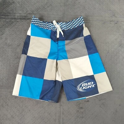 Pantalones Cortos Bud Light Beer Board Cuadros Azul Bolsillo Cordón Hombres Talla 28-30 Foto 1 de 4
