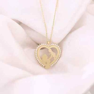 Ciondolo maternità oro giallo 14 kt moissanite a forma di cuore regalo festa della mamma - Foto 1 di 11