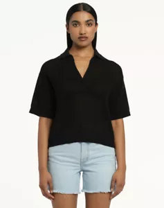 Nobody Denim Helen Open Knit Polo Black Size M $229 - Picture 1 of 5