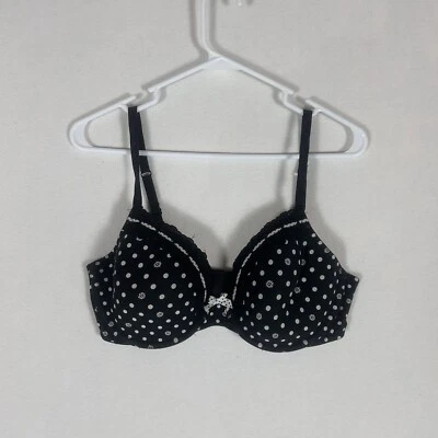 Sexy Sujetador Victorias Secret Forrado Cobertura Perfecta Damas 36D Negro Lunares Lazo Foto 1 de 4