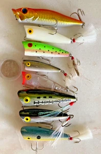 LOT 8 TOPWATER LURES REBEL POP’R POPPERS SURFACE CRANKBAITS MIXED SEXY BASS FISH - Picture 1 of 9
