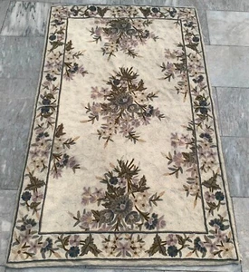 Vintage French Style Aubusson Needle point Stunning Area Rug 3x5 ft Free Ship - Picture 1 of 12