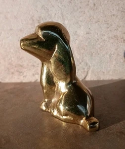 Brass Dog Figurine MCM ~ 2" Artsy Angular Hound Dog Statue Paperweight Gift Pup  - Picture 1 of 16
