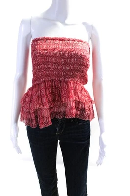 Etoile Isabel Marant 女式红色丝绸印花缩褶荷叶边露肩上衣 34 码 — 第 1/4 张图片
