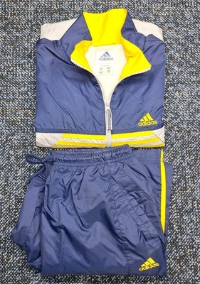 VTG Adidas Track Suit Jacket & Pants Mens Med. Blue/Grey Windbreaker Lined  - Image 1 of 4