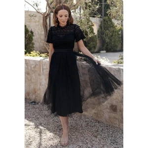 Baltic Born Neu ohne Etikett Darcy Tüll Midikleid schwarz Spitze Party Cocktail Abend Small - Bild 1 von 12