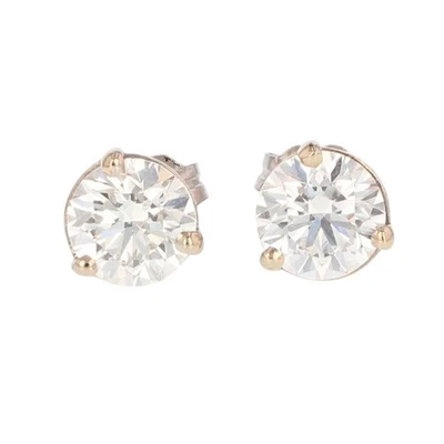 Par de aretes de oro blanco de 14 k con conjunto solitario de diamantes redondos GIA 1,20 ctw Foto 1 de 4