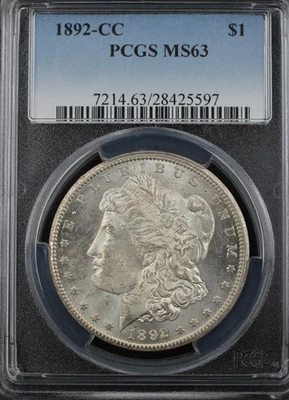 Dólar Morgan 1892-CC $1 PCGS MS63 (25597) Foto 1 de 4