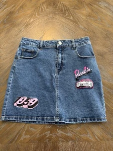 Barbie Skirt 5pocket SZ 14 Denim Patches In Pink Sandal Or Boots - Picture 1 of 5