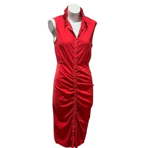 Abito midi Zara donna XL rosso senza maniche con colletto increspato davanti - Foto 1 di 9