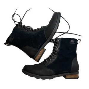 Sorel Emelie Short Lace Womens Combat Boot Size 8 Black Suede Leather Zip Up - Picture 1 of 9