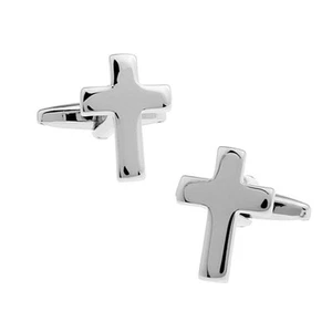 Religious Silver Brass Cross Cufflinks Fashion Party Jewelry - Picture 1 of 6