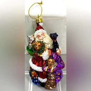 Santa Mercury Glass Ornament Fur Baby Gift Puppy Dogs Kitty Kitten Cats Presents - Picture 1 of 7