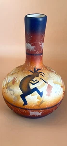RWA Keramik Kokopelli bunte Knospen Vase 1999 Indianer - Bild 1 von 7