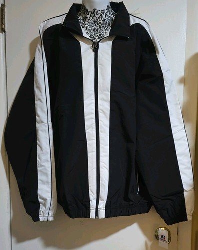 VETEMENTS Giacca a vento Russell Athletic vintage XL nero bianco zip