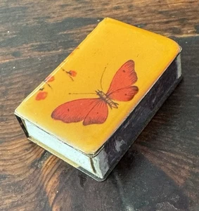 Vintage Metal Butterfly Enamel Match Box Holder - 1 3/4” x 1 1/4” - Picture 1 of 7