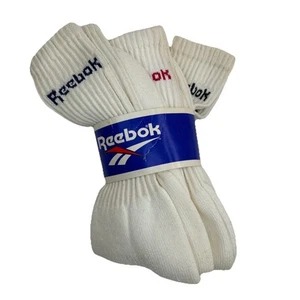 Vintage Reebok Socks 3 Pack Crew Length Spell Out White Navy Red Black 10-13 90s - Picture 1 of 12