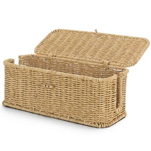 Wicker Storage Basket With Lid, Toilet Paper Basket For Toilet Tank, Pads And... - Bild 1 von 7