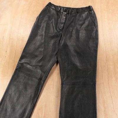 JONES NEW YORK lined black leather pants sz 6 tag 27x31 vtg 90s y2k biker chic - Image 1 of 4