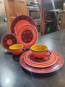 Living Art Madras 4 Pc Dinner Set for 2. Hand Painted Lovely - Picture 1 of 16