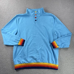 Aldi Empolyee Shirt Adult LARGE Blue Long Sleeve 1/4 Snap Rainbow Crew Manager - Picture 1 of 11