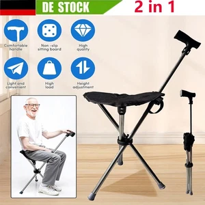 Gehstock mit Sitzfläche Sitzstock Stuhl Hocker Camping klappbar Aluminium DHL*^ - Bild 1 von 12