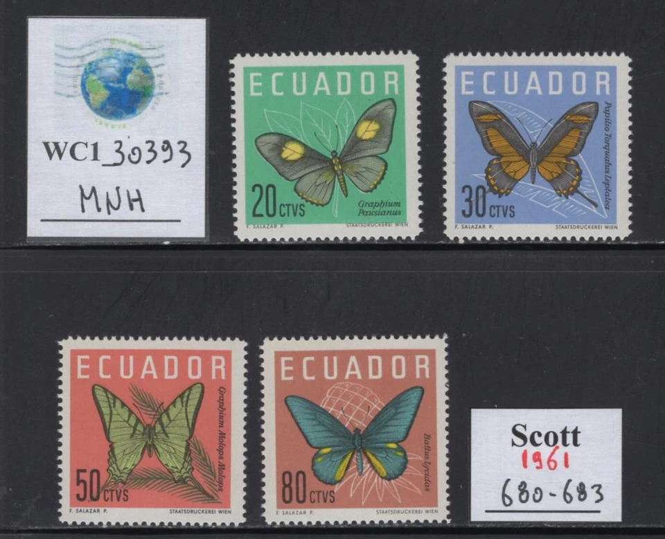 WC1_30393. ECUADOR. Juego de mariposas 1961. Sc. 680-683. MNH Foto 1 de 1