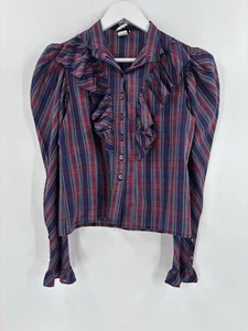 Vintage JT Casuals Bluse mit Knopfleiste Damen klein lila rot Langarm Rüschen - Bild 1 von 17