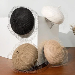 Berretto con rete cappello invernale donna pittore berretto pizzo berretto lana donna francese caldo╏ - Foto 1 di 19