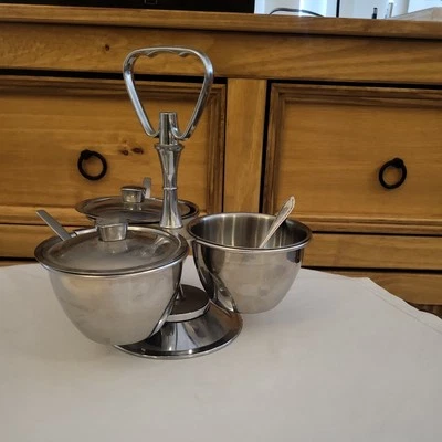  vintage KINOX  Stainless Steel 3 Part REVLVING Condiment Server on stand No8053 - Image 1 of 4