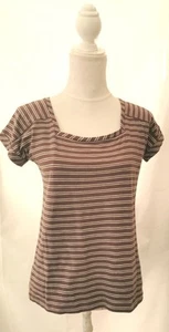 Laura Ashley Damen Top Größe 8 Braun Weiß Streifen Eckiger Ausschnitt Kurzarm - Bild 1 von 13