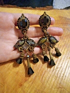 VTG Victorian Goth Sorrelli Black Bead Crystal Chandelier Dangle Clip-On Earring - Picture 1 of 7
