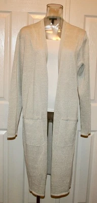 Cárdigan largo Eileen Fisher de lino crepé brillante, hueso, mediano, nuevo con etiquetas Foto 1 de 4
